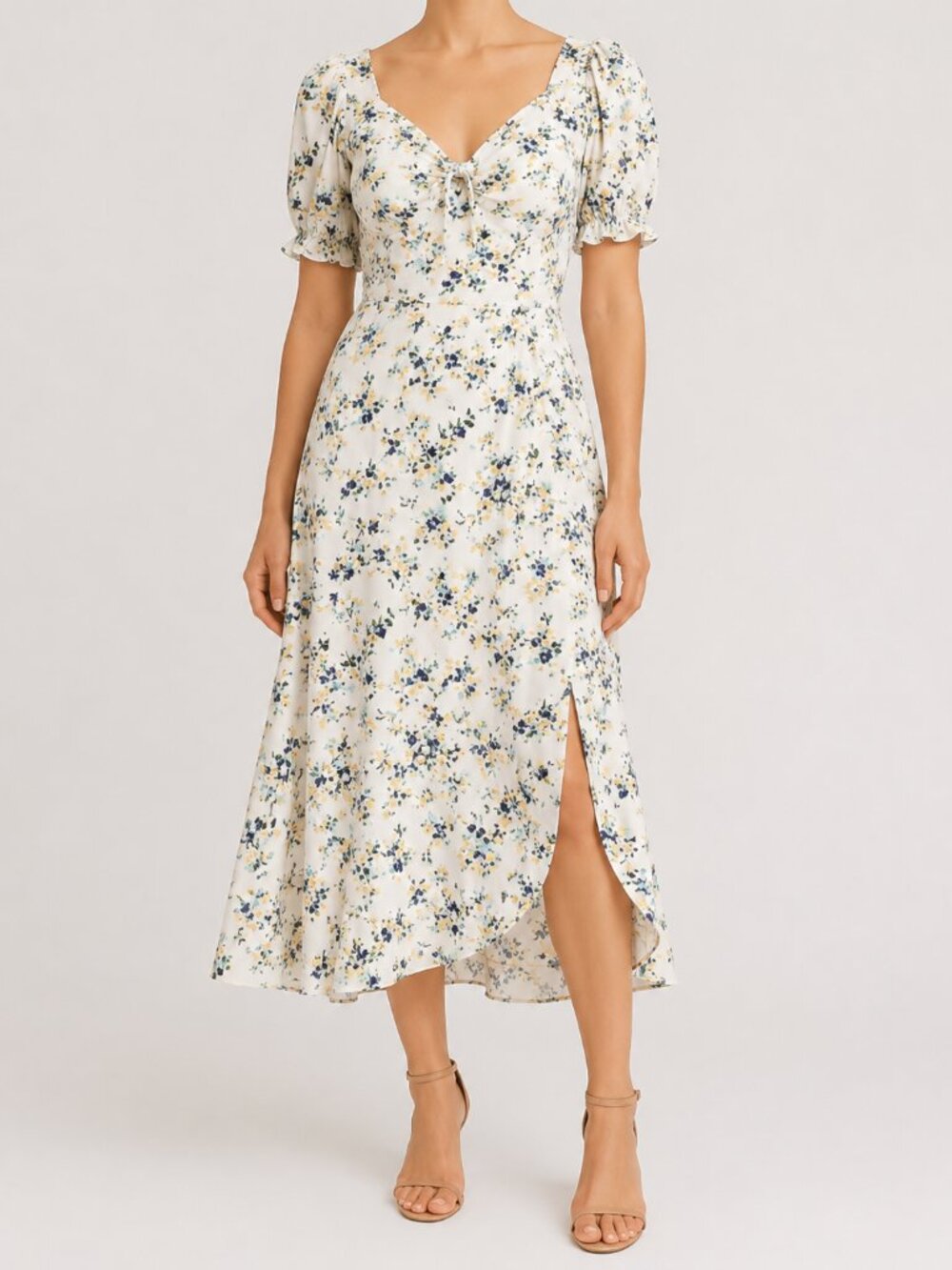 Abercrombie & Fitch Floral Midi Dress Large V-Neck Bow Slit
